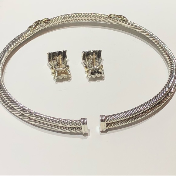 David Yurman Gold and Silver Two Tone Cable Necklace and Earring Set! - Picture 6 of 8